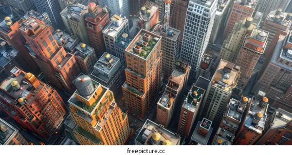 Aerial View of City Skyline Buildings