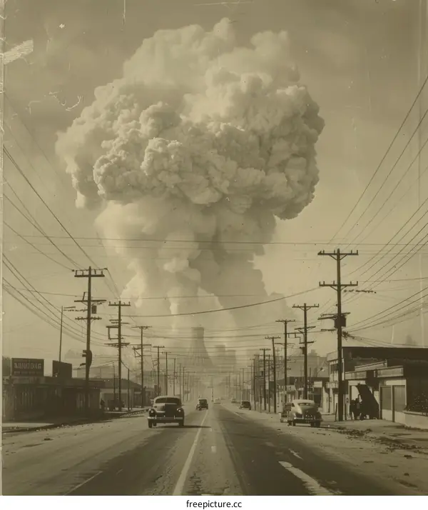 Black and white photo of a nuclear explosion