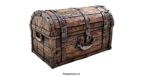 [Transparent Background PNG]Old wooden chest isolated on black background