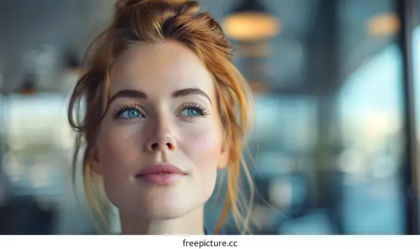 portrait of a beautiful young redheaded woman looking away