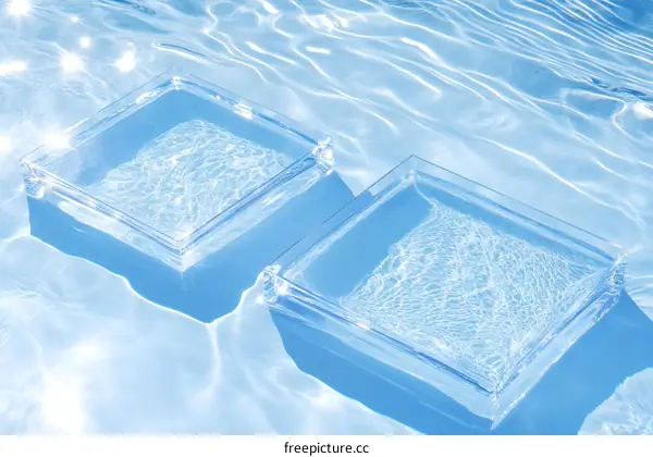 Transparent Square Dishes Floating in Water