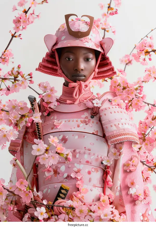 The Black Woman Samurai in Cherry Blossoms
