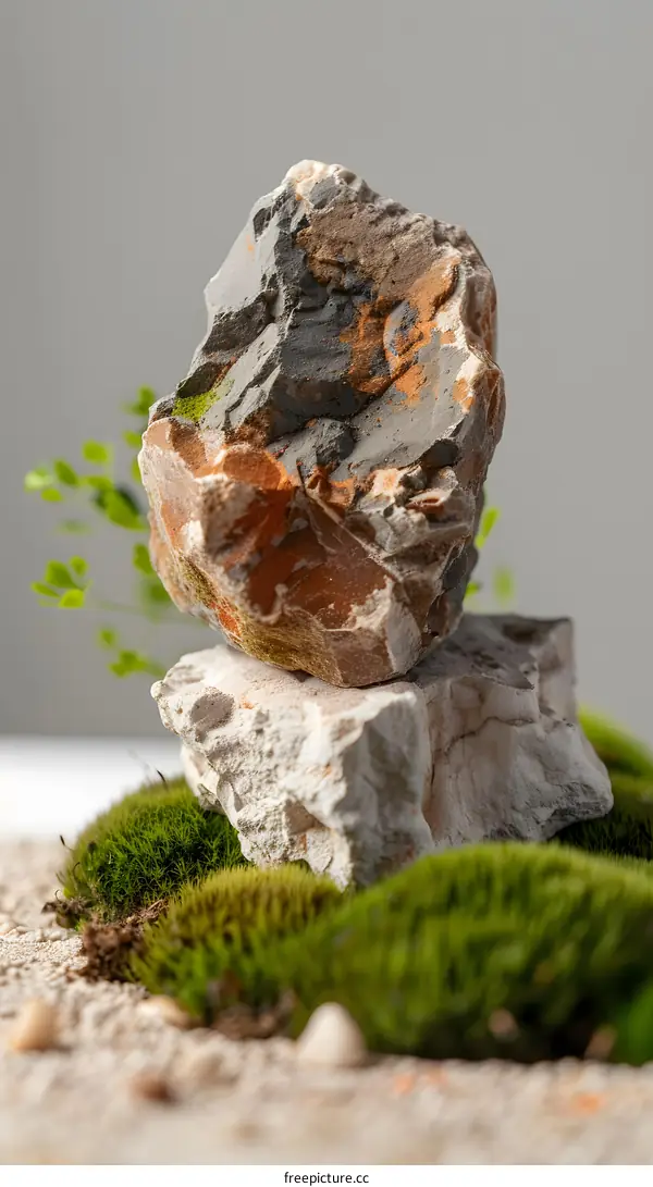 Close Up of Stacked Rocks and Moss
