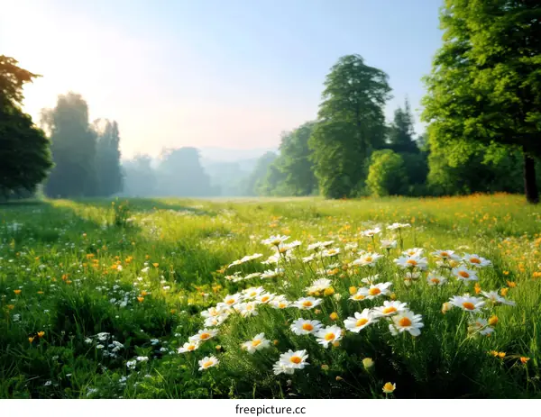 Beautiful Spring Meadow with Daisies