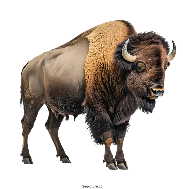 [Transparent Background PNG]American Bison Standing on White Background