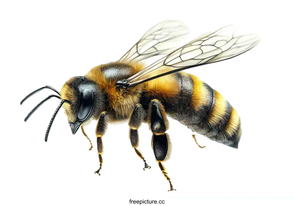 [Transparent Background PNG]Detailed Close-up of a Honeybee in Flight