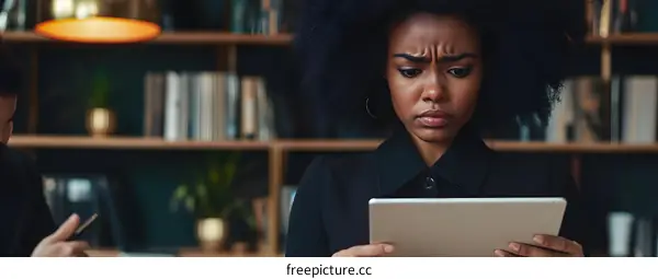 African American Woman Using Tablet In Office