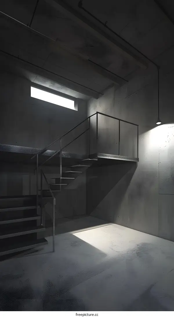 Concrete Room with Metal Stairs and Window