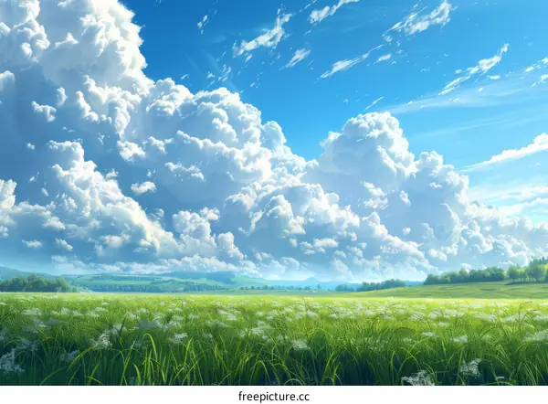 Serene Green Field and Rolling Pastures