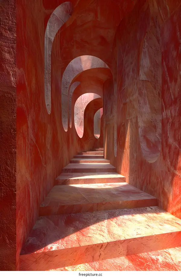 Pink corridor with arches