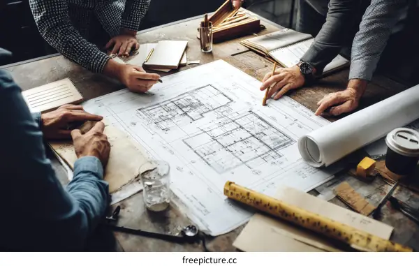 Team of Architects Collaborating on Building Plans
