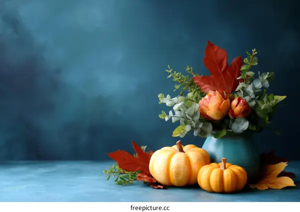Autumn Arrangement with Pumpkins and Flowers