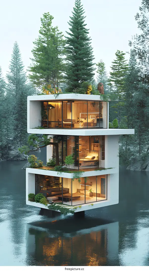 Modern Floating Home Design In Forest