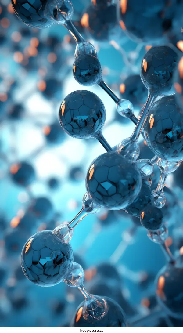 Blue translucent molecular structure with glowing orange highlights