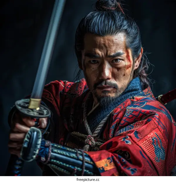 Portrait of a samurai warrior with a sword