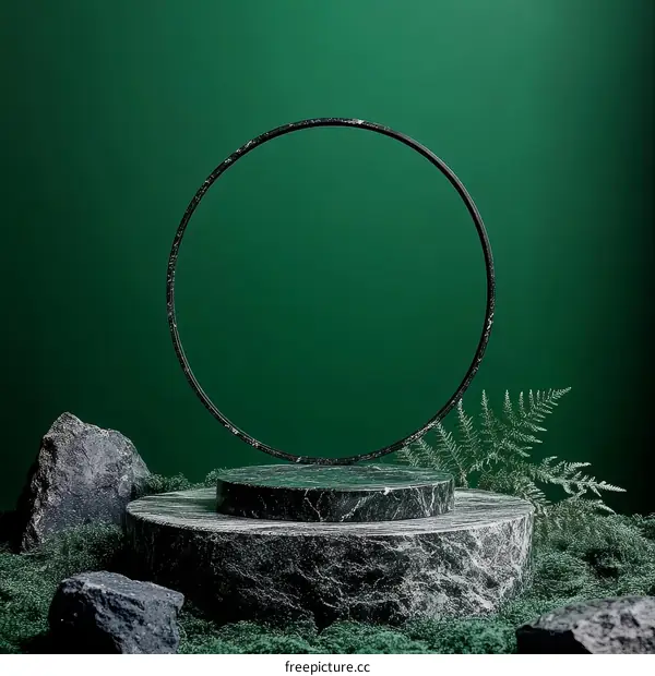 Modern Minimalist Marble Display Podium with Dark Green Background