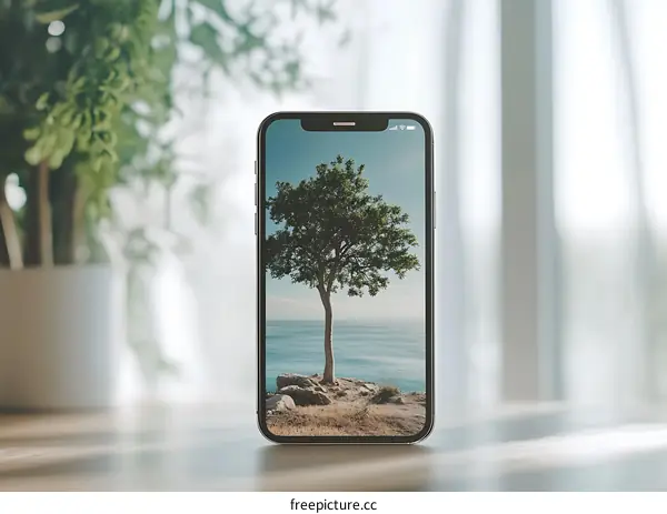 Smartphone Display with Tree Landscape Photo