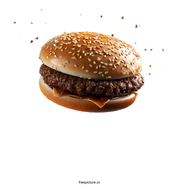 [Transparent Background PNG]Close Up of a Delicious Sesame Seed Burger with Beef Patty and Cheese