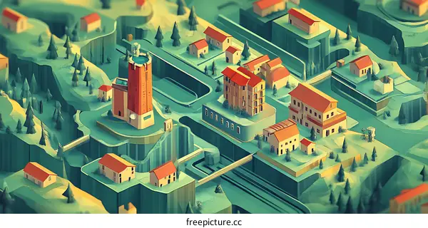 Isometric Illustration of a Small Town