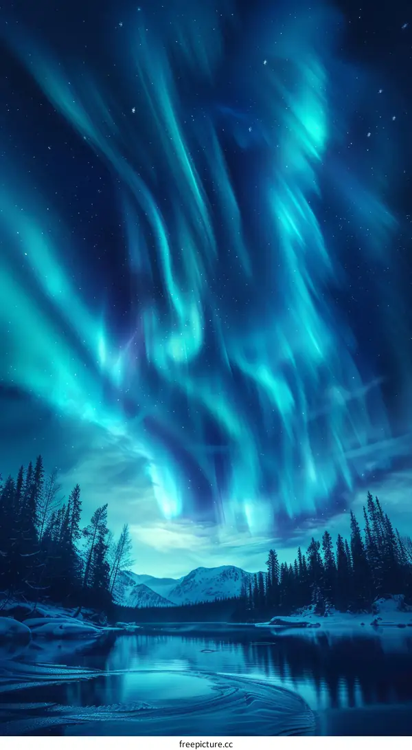 Aurora borealis or northern lights shimmering in the night sky
