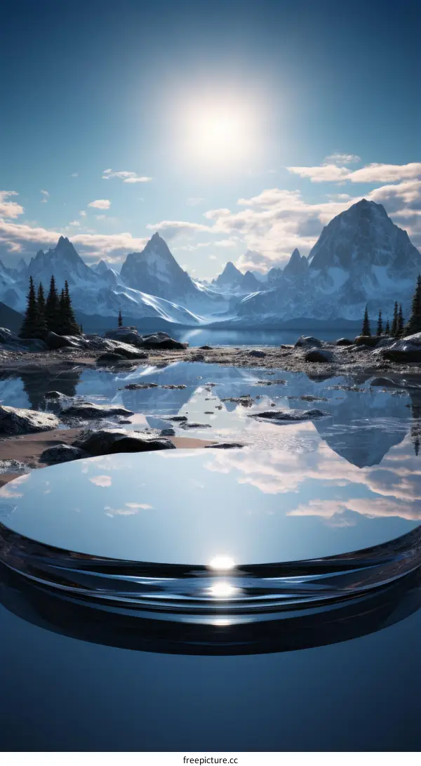 The crystal clear lake reflects the snow-capped mountains