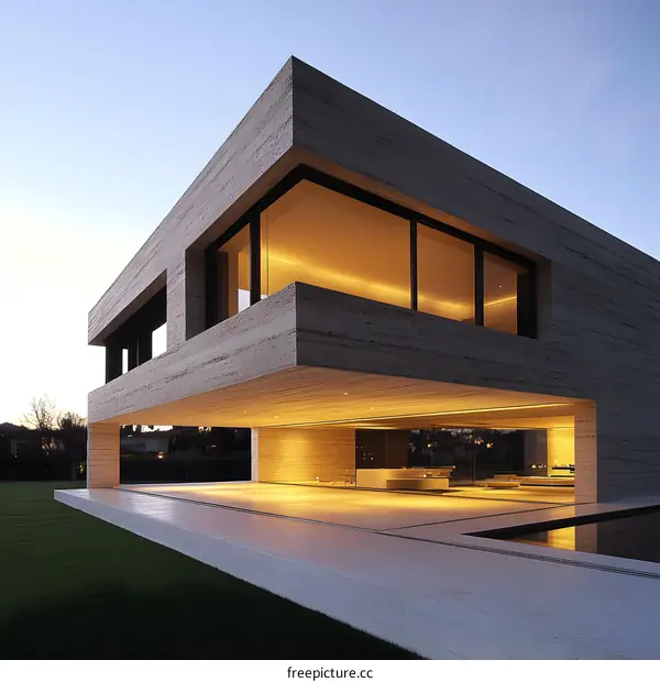 Modern Minimalist Architecture with Stone Exterior and Large Windows