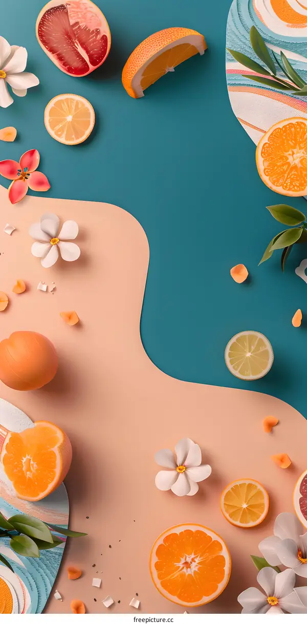 Citrus Fruit and Flowers Still Life Photography