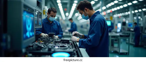 Factory Workers Assembling Electronic Components