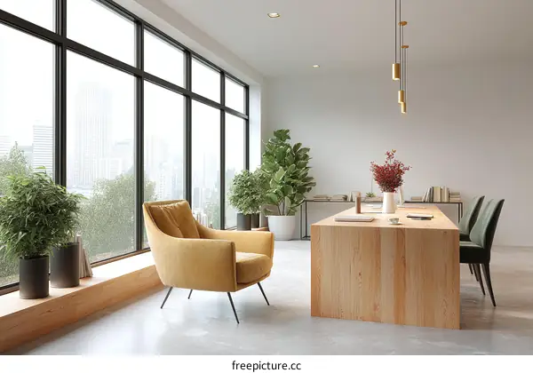 Modern City Office Interior Design with Large Windows