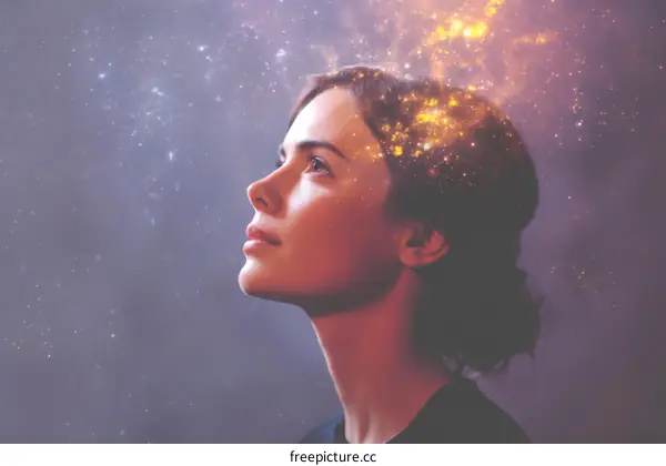 A Womans Thoughtful Gaze Into the Cosmos