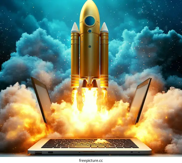 Rocket Launch from Laptop Startup Innovation
