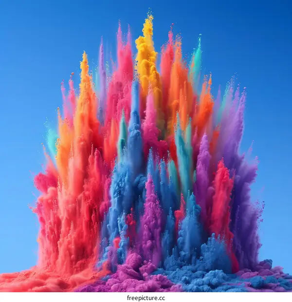 Colorful powder explosion on blue background