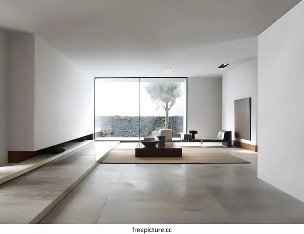 Modern Minimalist Living Room Interior Design with Large Window
