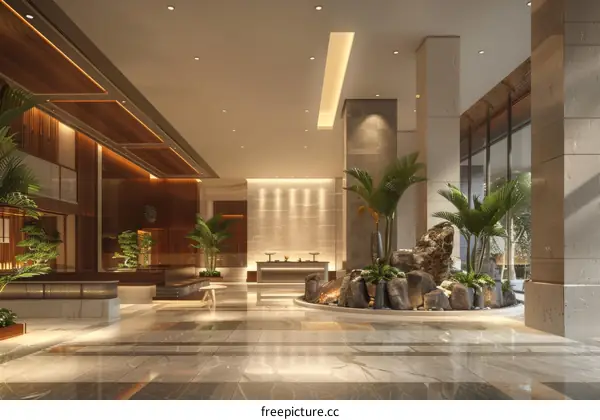 Modern Luxury Hotel Lobby Interior Design with Asian Style