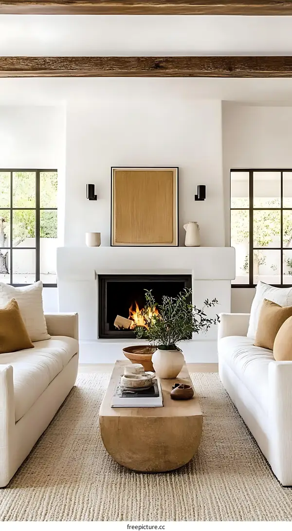 Modern Minimalist Living Room with Fireplace