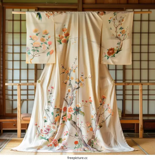 Traditional Japanese Kimono with Floral Pattern