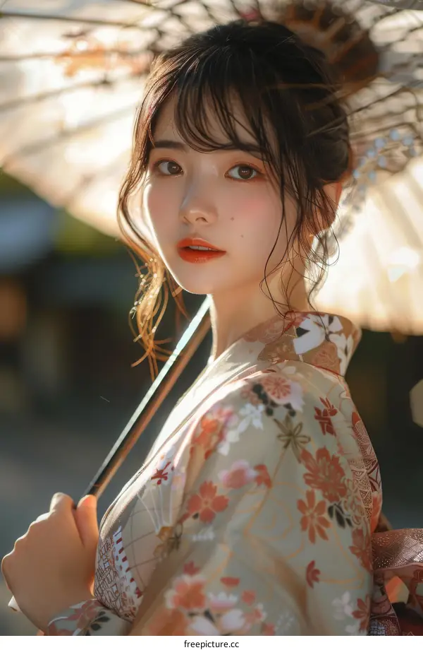 Beautiful Asian Woman in Traditional Japanese Kimono