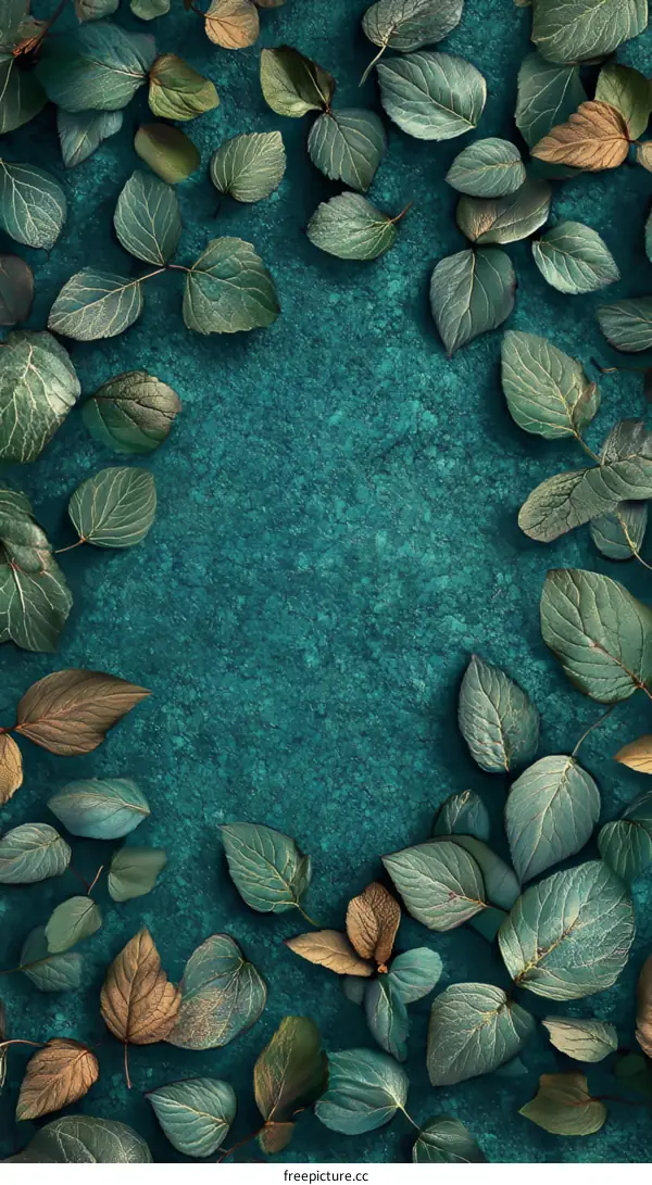 Autumn Leaves on Teal Background Design