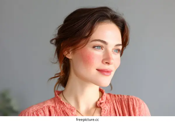 Closeup Portrait of a Caucasian Woman with Light Makeup