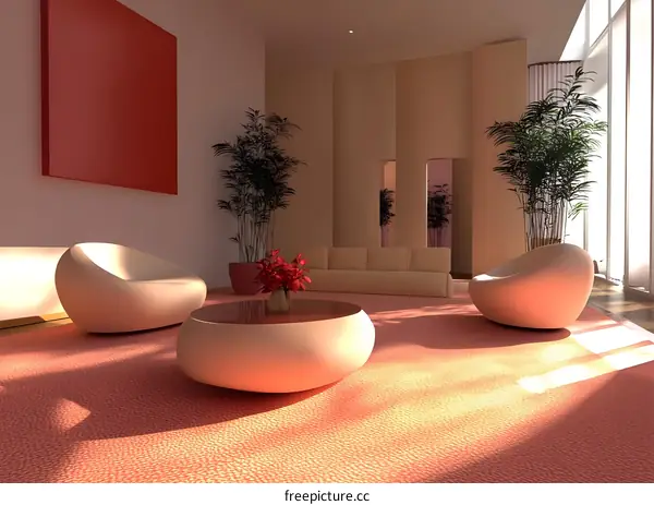 Modern Living Room Interior Design with Red and Beige Color Scheme