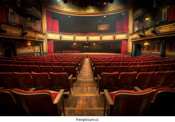 Empty Theater Seats Facing Stage