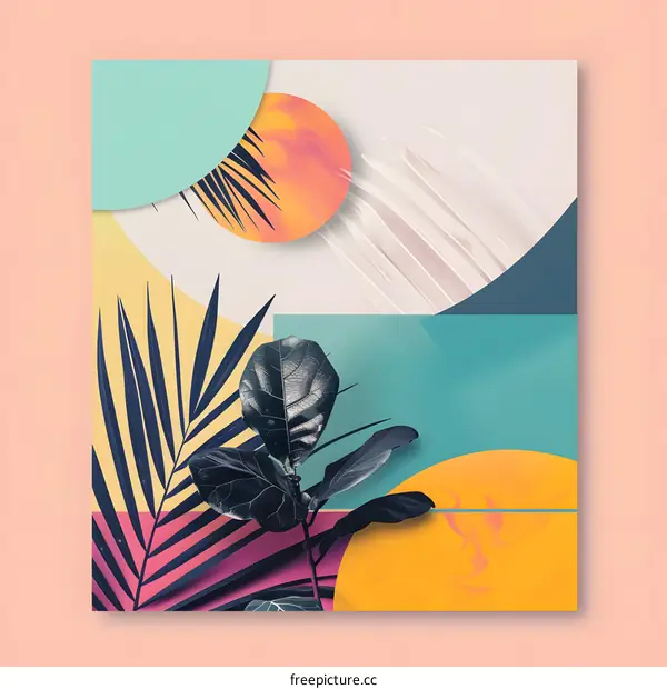 Tropical Leaves Geometric Abstract Art Background