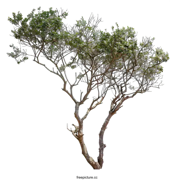 [Transparent Background PNG]Isolated Tree with Green Leaves and Bare Branches