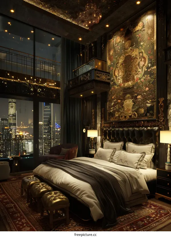 Luxury City View Bedroom Interior Design Illustration