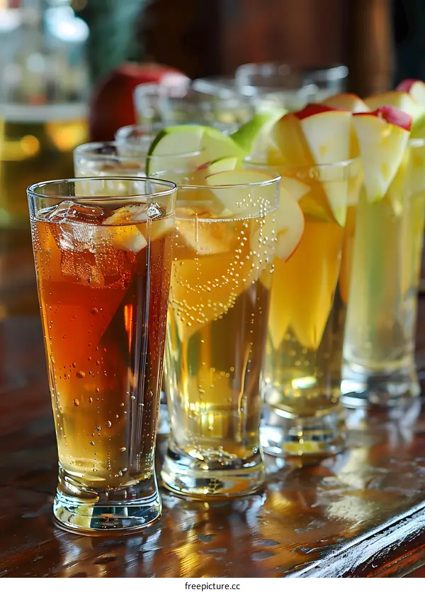 Refreshing Apple Cider Drinks With Ice and Apple Slices
