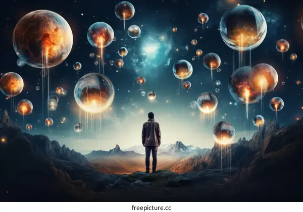 Man looking at the falling stars in the sky