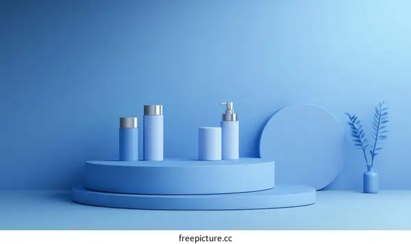 Blue Cosmetic Product Display Scene