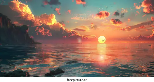 Tranquil Sunset over a Vast Body of Water