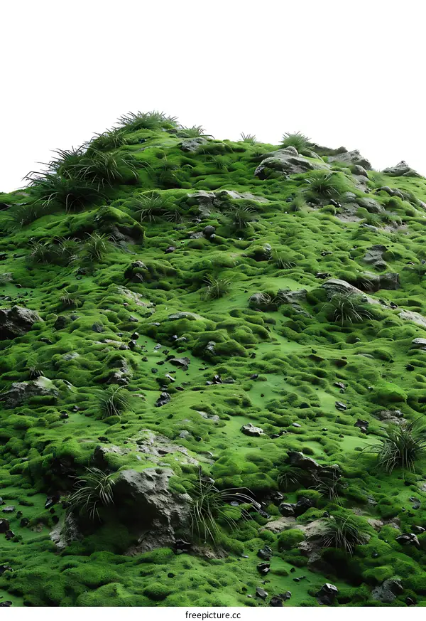Green Mossy Hill with Rocks Background