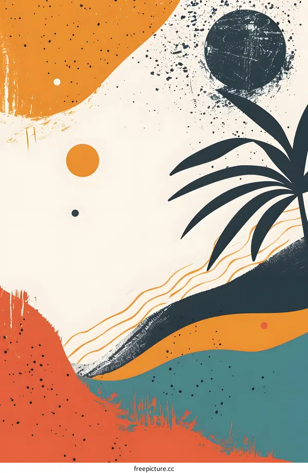 Abstract Art with Palm Tree and  Wavy Shapes
